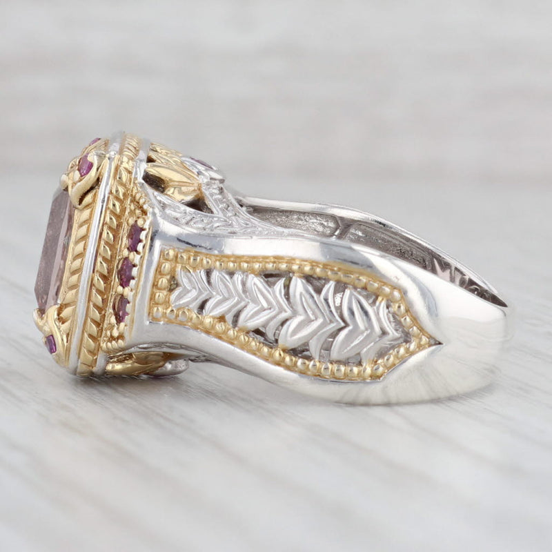Light Gray 3.35ctw Morganite Garnet Sapphire Cocktail Ring Sterling Silver Gold Plate 8.25