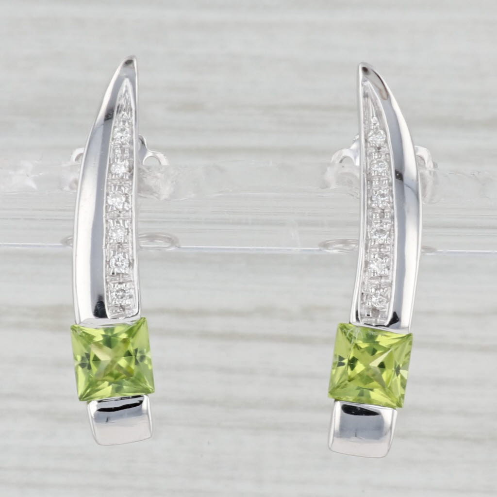 Light Gray 1.56ctw Peridot Diamond Drop Earrings 18k White Gold Pierced