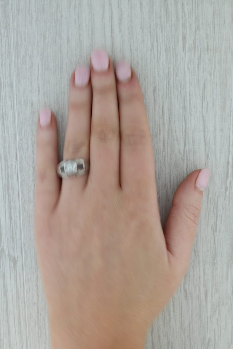 Art Deco Diamond Lab Created Sapphire Ring 18k White Gold Engagement Size 9.25