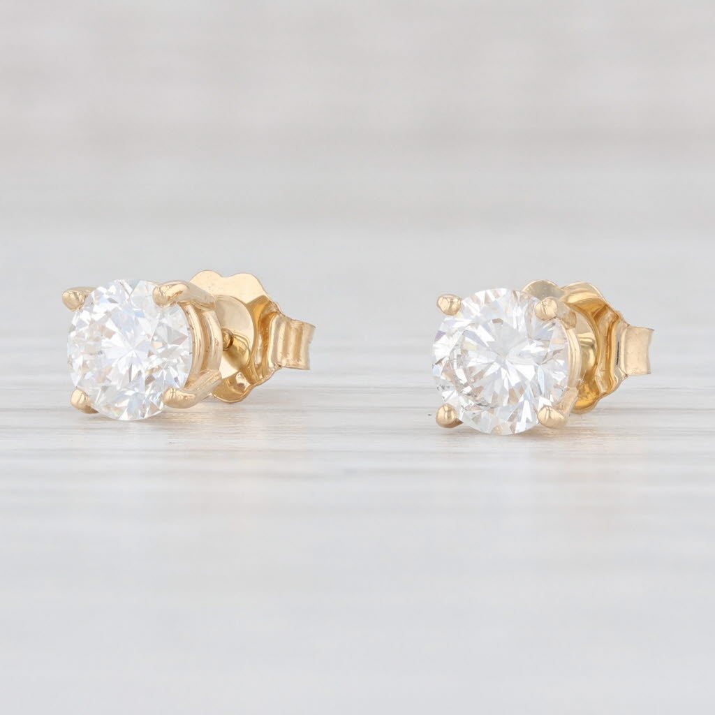 Light Gray 1.44ctw Diamond Stud Earrings 14k Yellow Gold Round Solitaire Studs