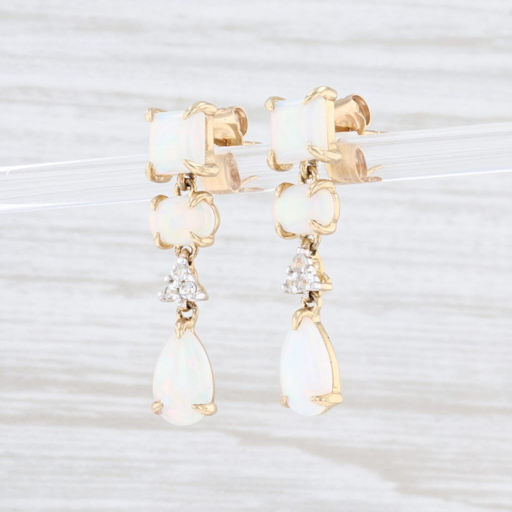 Lavender New Synthetic Opal White Sapphire Dangle Earrings 10k Yellow Gold Pierced Drop