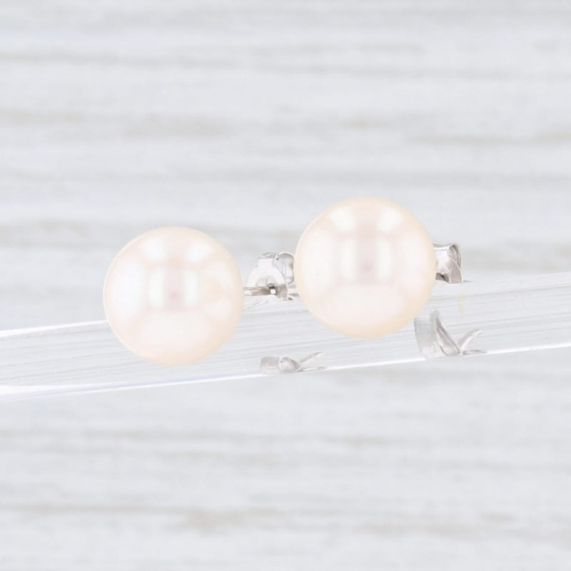 Lavender New Cultured Pearl Stud Earrings 14k White Gold Round Solitaire NWT