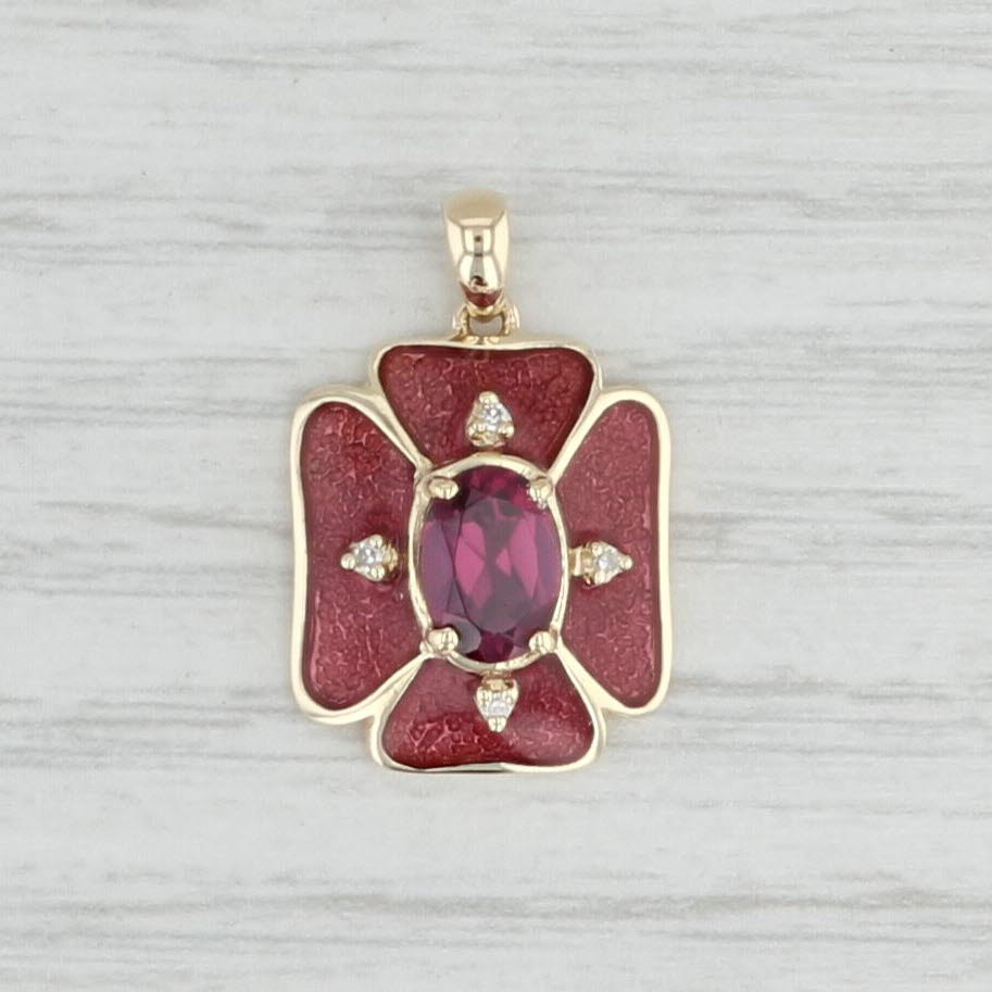 Light Gray 0.96ct Garnet Cross Pendant 10k Yellow Gold Resin Diamonds