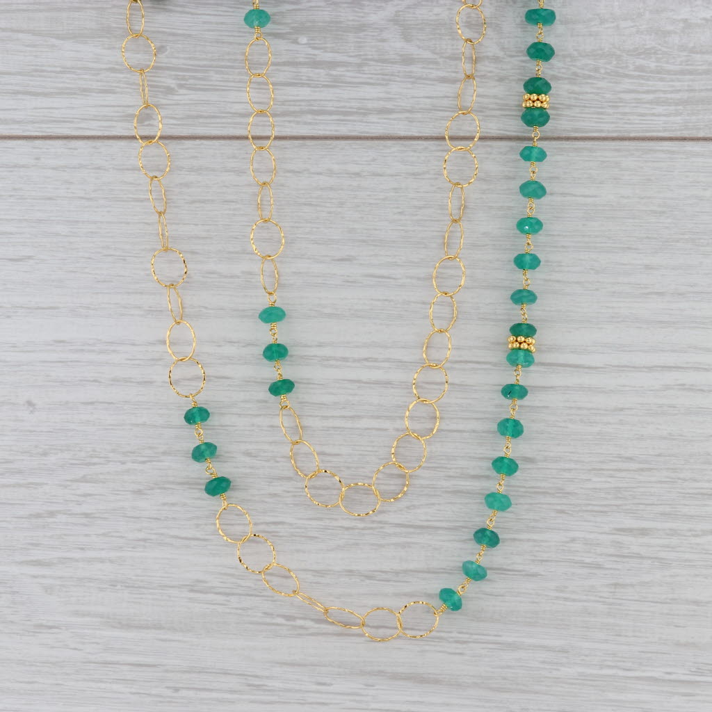 Gray New Nina Nguyen Green Onyx Bead Necklace Melody Chain Sterling Gold Vermeil