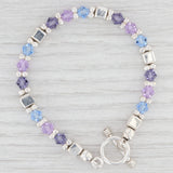 New Blue Purple Glass Bali Bead Bracelet 7.75" Sterling Silver Toggle Clasp