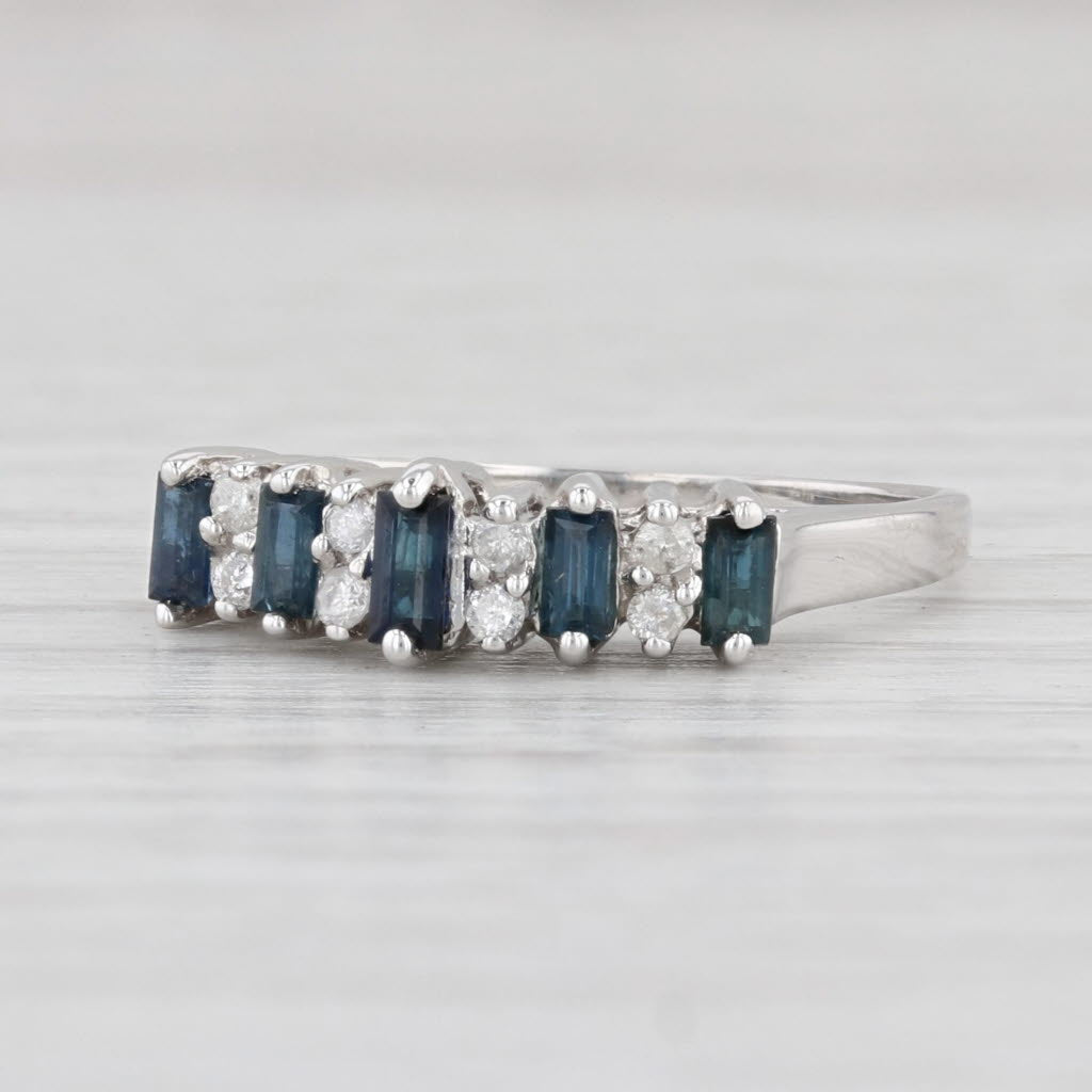 Light Gray 0.46ctw Blue Sapphire White Diamond Ring Platinum Size 5.75 Wedding Stackable