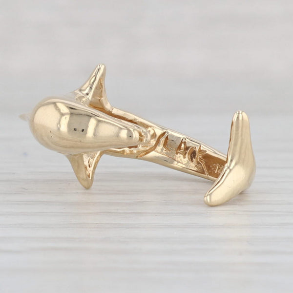 Light Gray Diamond Eyed Dolphin Cuff Ring 14k Yellow Gold Size 6 Adjustable Statement