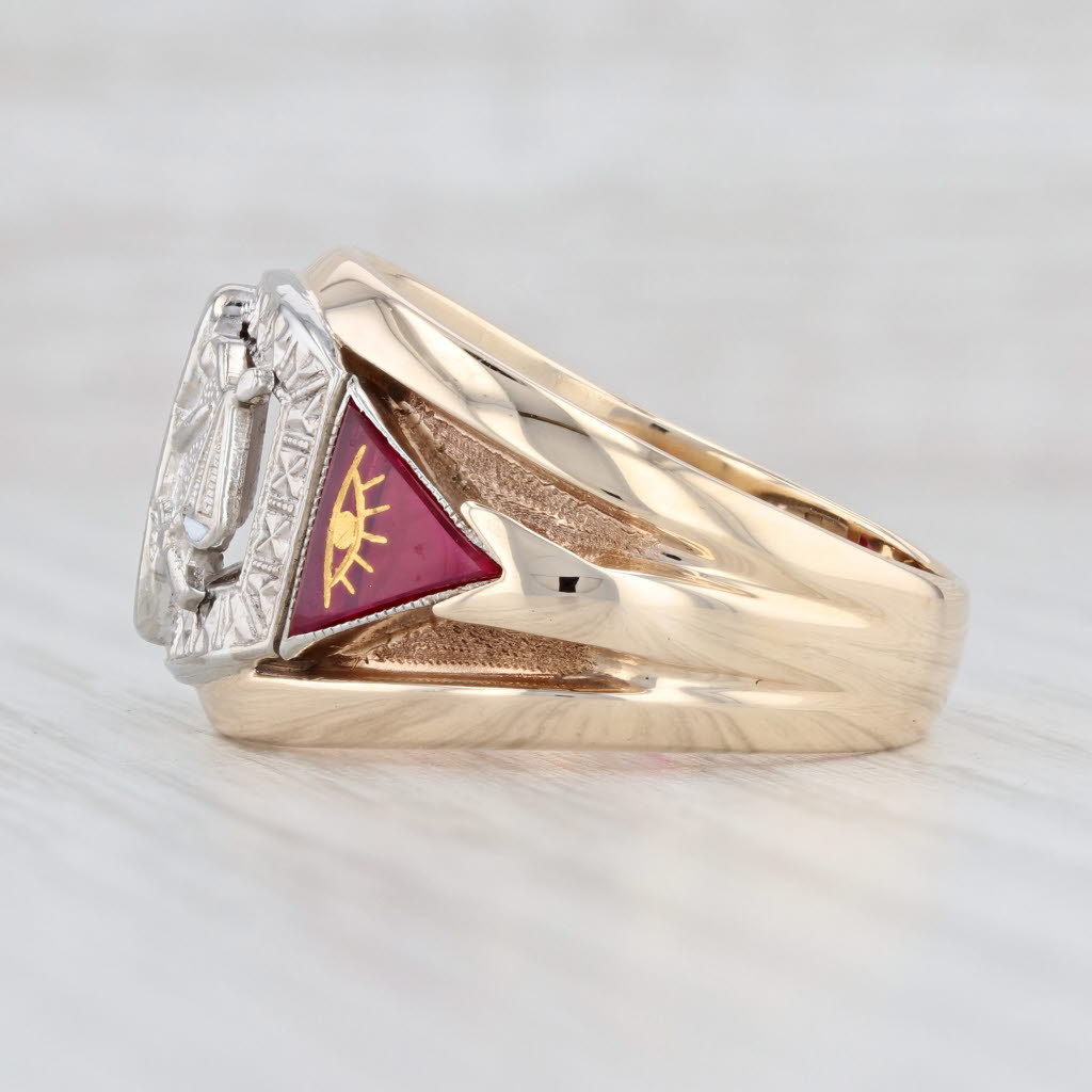 Light Gray Odd Fellows Ring 10k Gold Lab Created Rubies FLT 3-Rings Signet Size 10.75