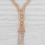 Tri-toned Bead Fringe Lavalier Necklace 14k Yellow Rose White Gold 17"