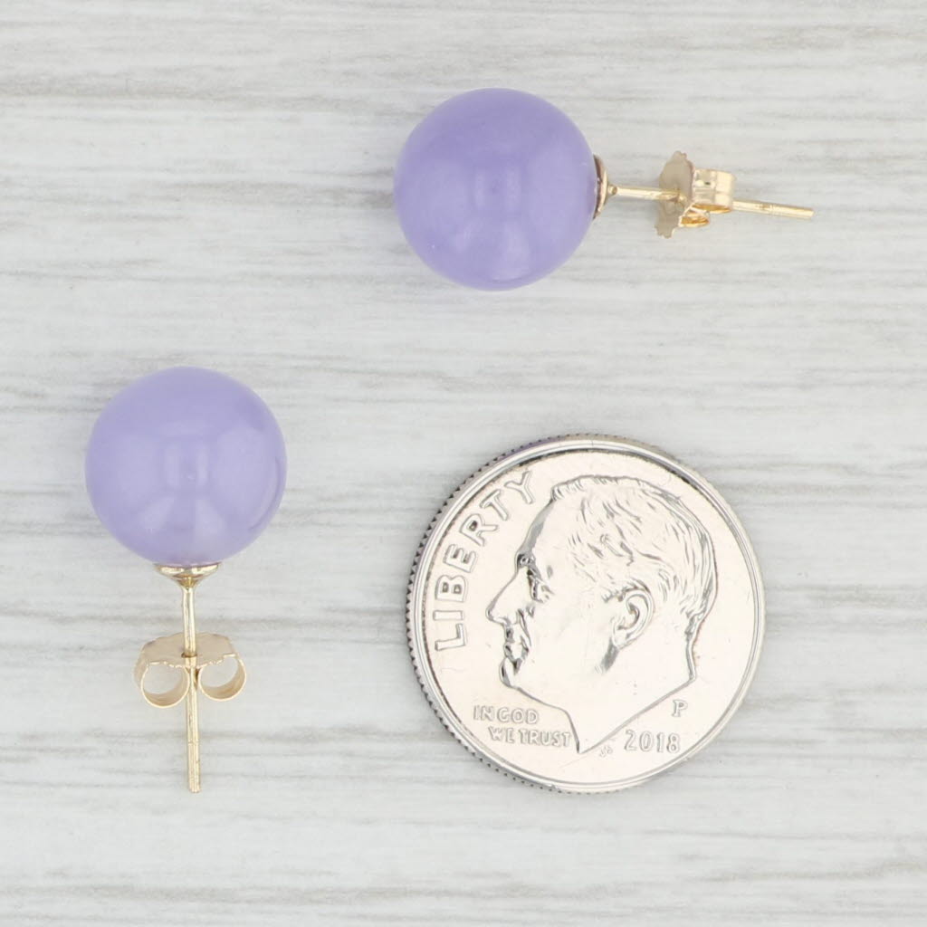 Light Gray Lavender Jadeite Jade Bead Stud Earrings 14k Gold Pierced Studs