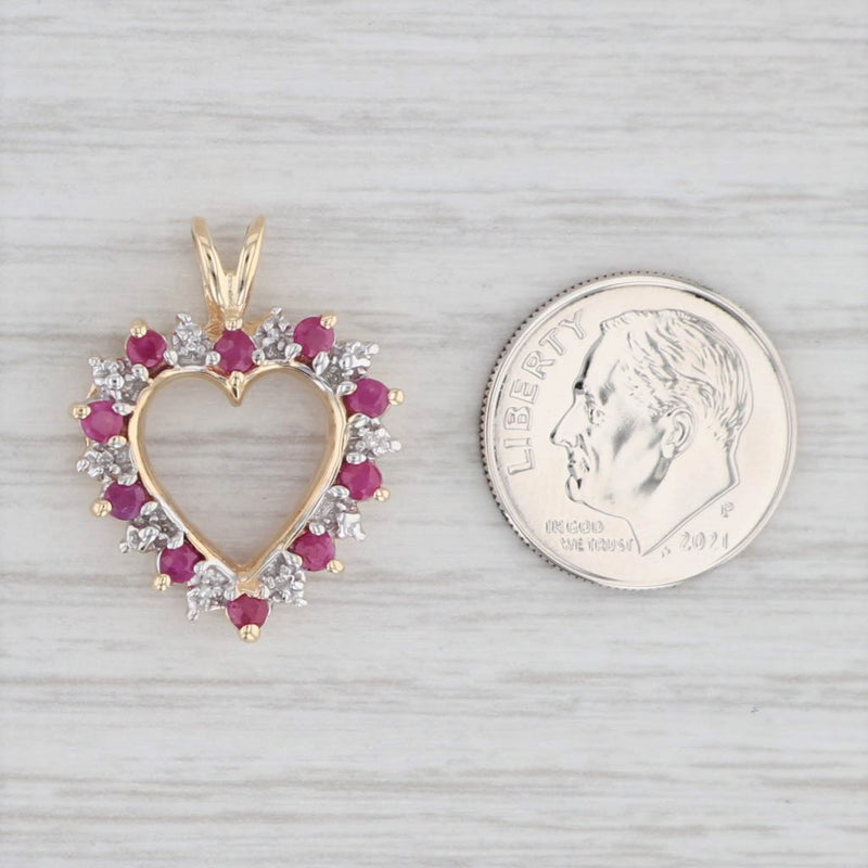 0.60ctw Ruby Diamond Open Heart Pendant 10k Yellow Gold Drop