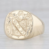 Light Gray Custom Made Coat of Arms Signet Crest Ring 10k Gold Hand Engraved Size 11.75
