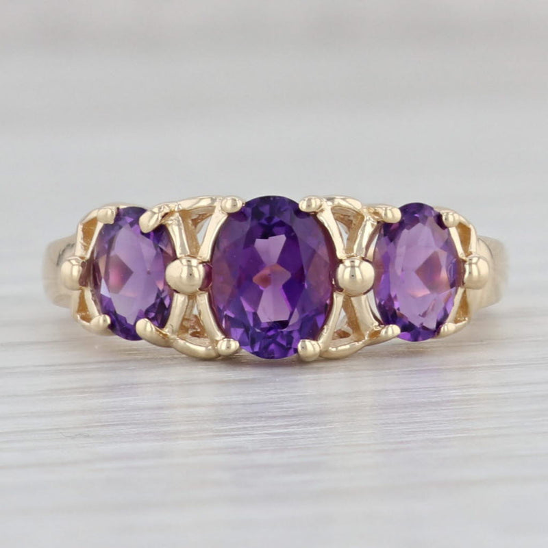 1.50ctw Oval 3-Stone Amethyst Ring 14k Yellow Gold Size 7