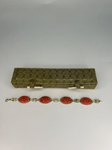 Dark Gray Vintage Floral Molded Glass Bracelet 14k Gold Clasp 6.75" with Case