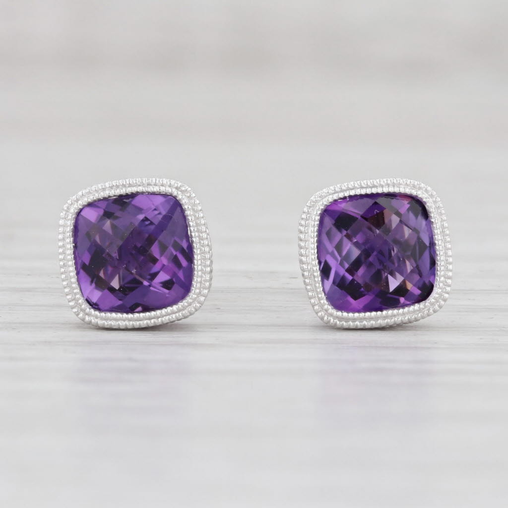 Light Gray New 1.66ctw Amethyst Solitaire Stud Earrings 14k White Gold February Birthstone