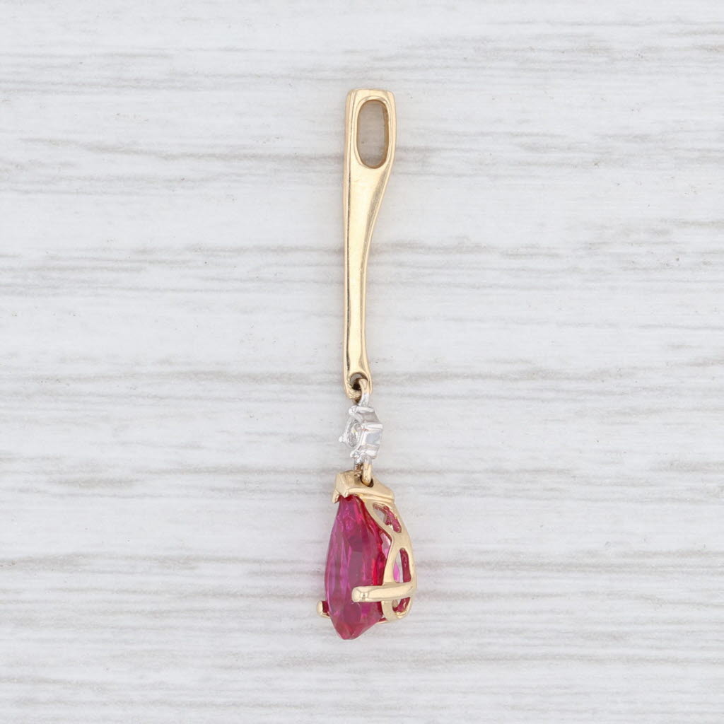 Light Gray New 1.9ct Synthetic Ruby Diamond Drop Pendant 14k Yellow Gold Pear Solitaire