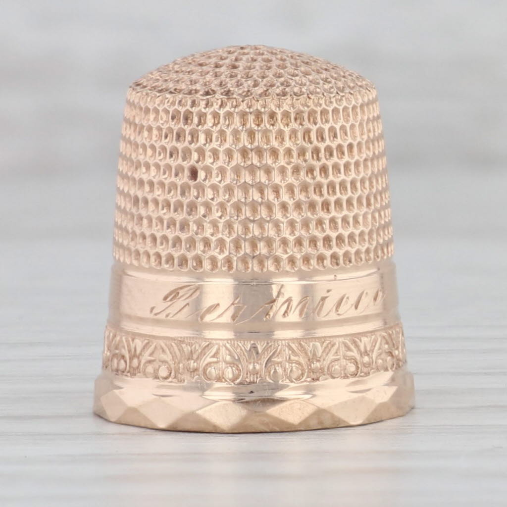 Gray Antique Size 7 Thimble 10k Yellow Gold Engraved Sewing Keepsake Collectible