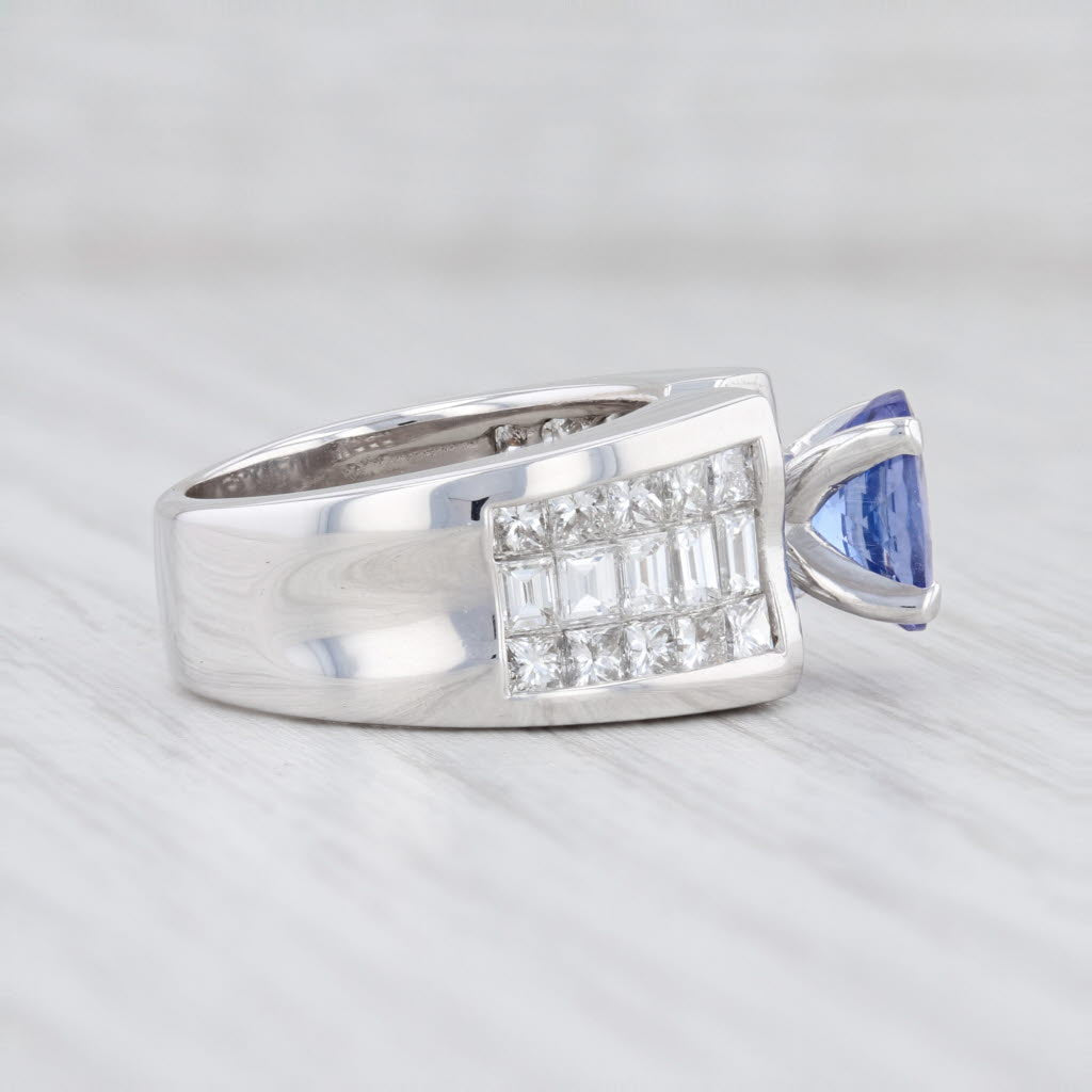 Light Gray 3.51ctw Tanzanite Diamond Cocktail Ring 18k White Gold Size 5