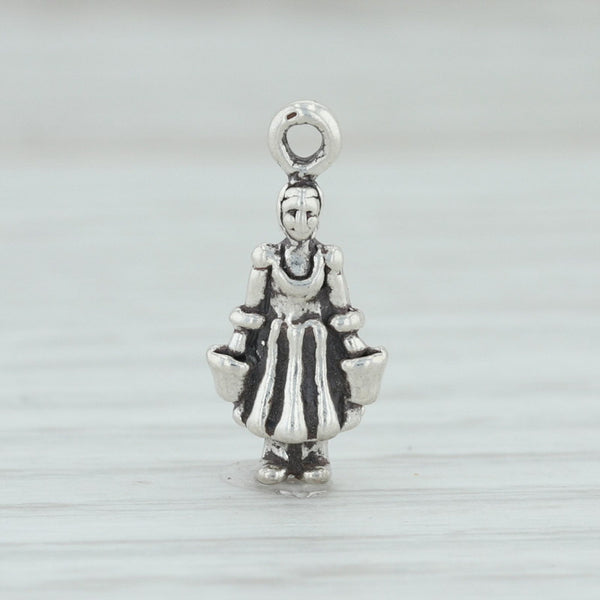 Light Gray 12 Days of Christmas Milk Maid Charm Sterling Silver Figural 3D Holiday 925