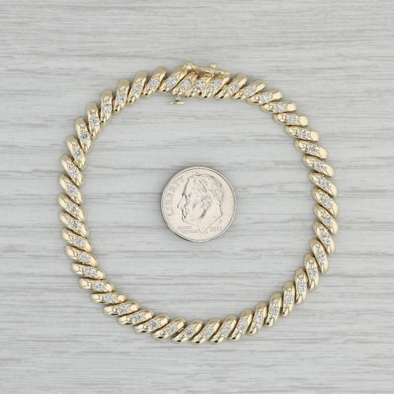1ctw Diamond San Marco Chain Bracelet 14k Yellow Gold 7.25" 6.3mm