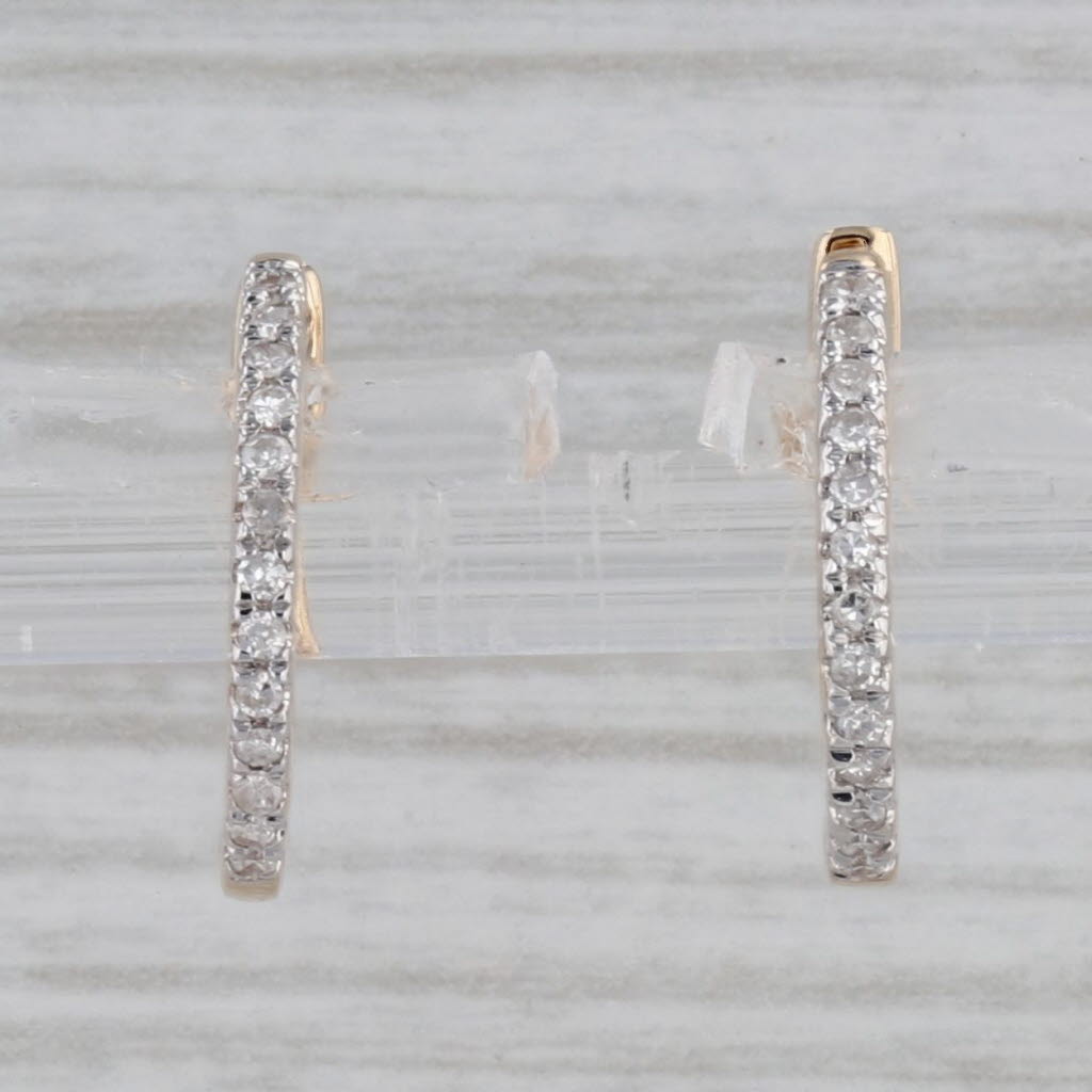 Gray New Diamond Hoop Huggie Earrings 14k Yellow Gold Pierced Round Hoops