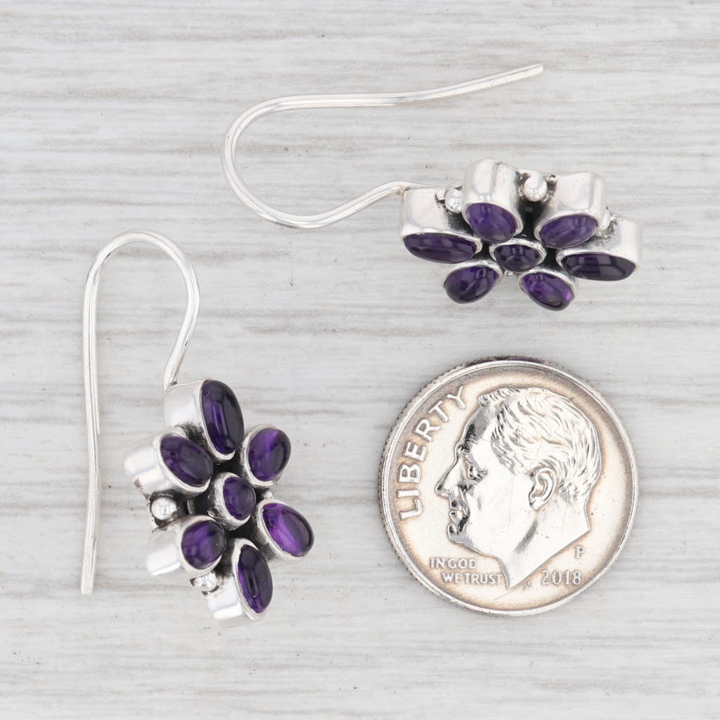 Light Gray Amethyst Flower Earrings Sterling Silver Floral Purple Gemstone Hook Post