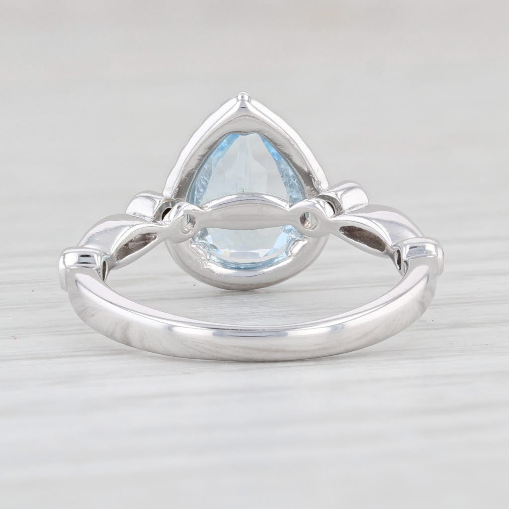 Light Gray 0.88ctw Aquamarine Diamond Halo Teardrop Ring 14k White Gold Size 4