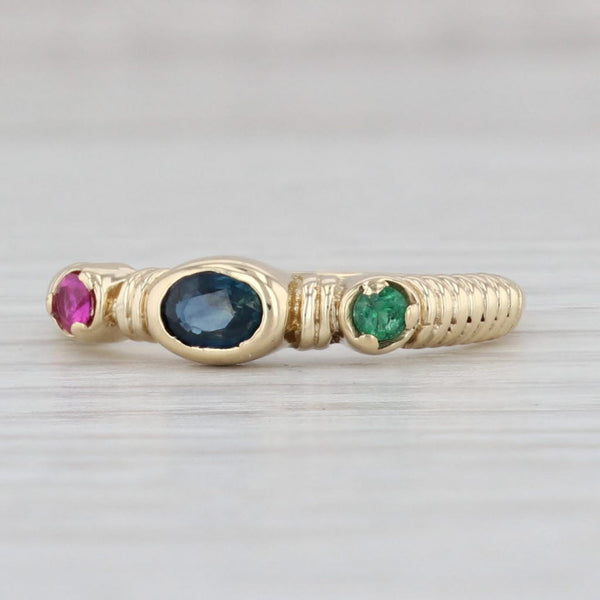 Light Gray Sapphire Lab Created Ruby Green Stone Ring 14k Yellow Gold Sz 6 Stackable AS IS
