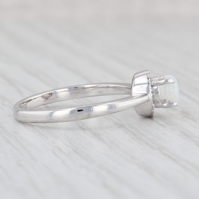 Opal Diamond Halo Ring 10k White Gold Round Engagement October Birthstone 7.25