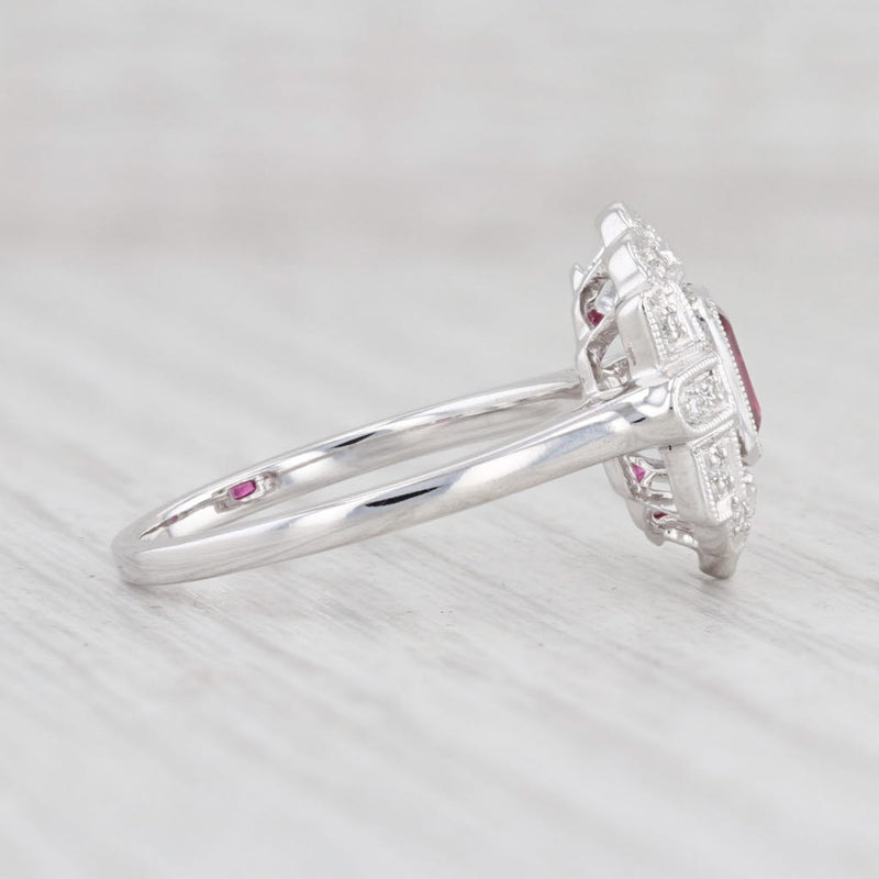 New 0.49ctw Ruby Diamond Halo Ring 18k White Gold Size 6.75 Engagement