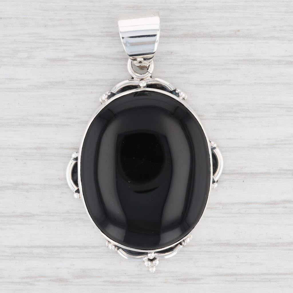 Light Gray New Onyx Statement Pendant 925 Sterling Silver Oval Drop B12752