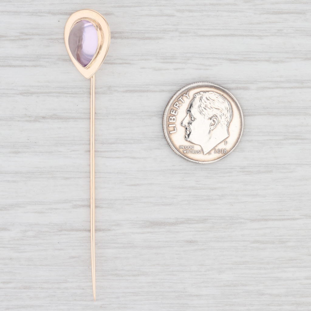 Light Gray Amethyst Teardrop Stickpin 10k Yellow Gold Pear Solitaire