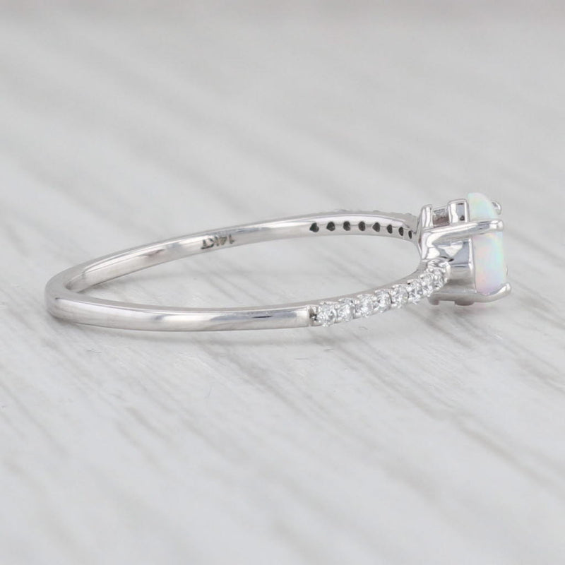 Lab Created Opal Diamond Ring 14k White Gold Size 7.25 Stackable Solitaire
