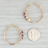 Light Gray 1.50ctw 3-Stone Amethyst Hoop Earrings 10k Yellow Gold Snap Top Posts