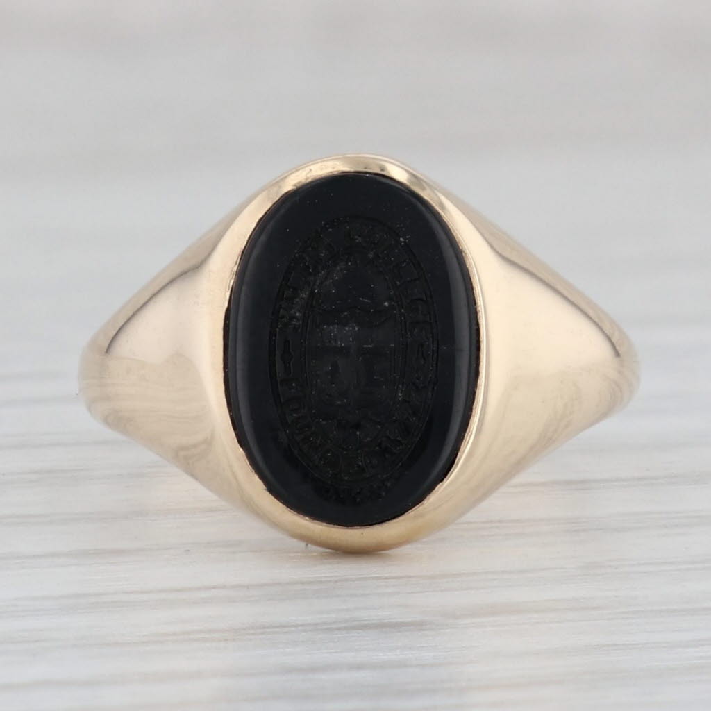 Light Gray Salem College Onyx Signet Ring 10k Yellow Gold Size 7 School Keepsake