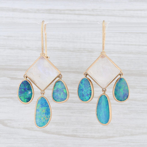 Light Gray New Nina Nguyen Aztec Moonstone Opal Drop Earrings 14k Yellow Gold Hook Posts