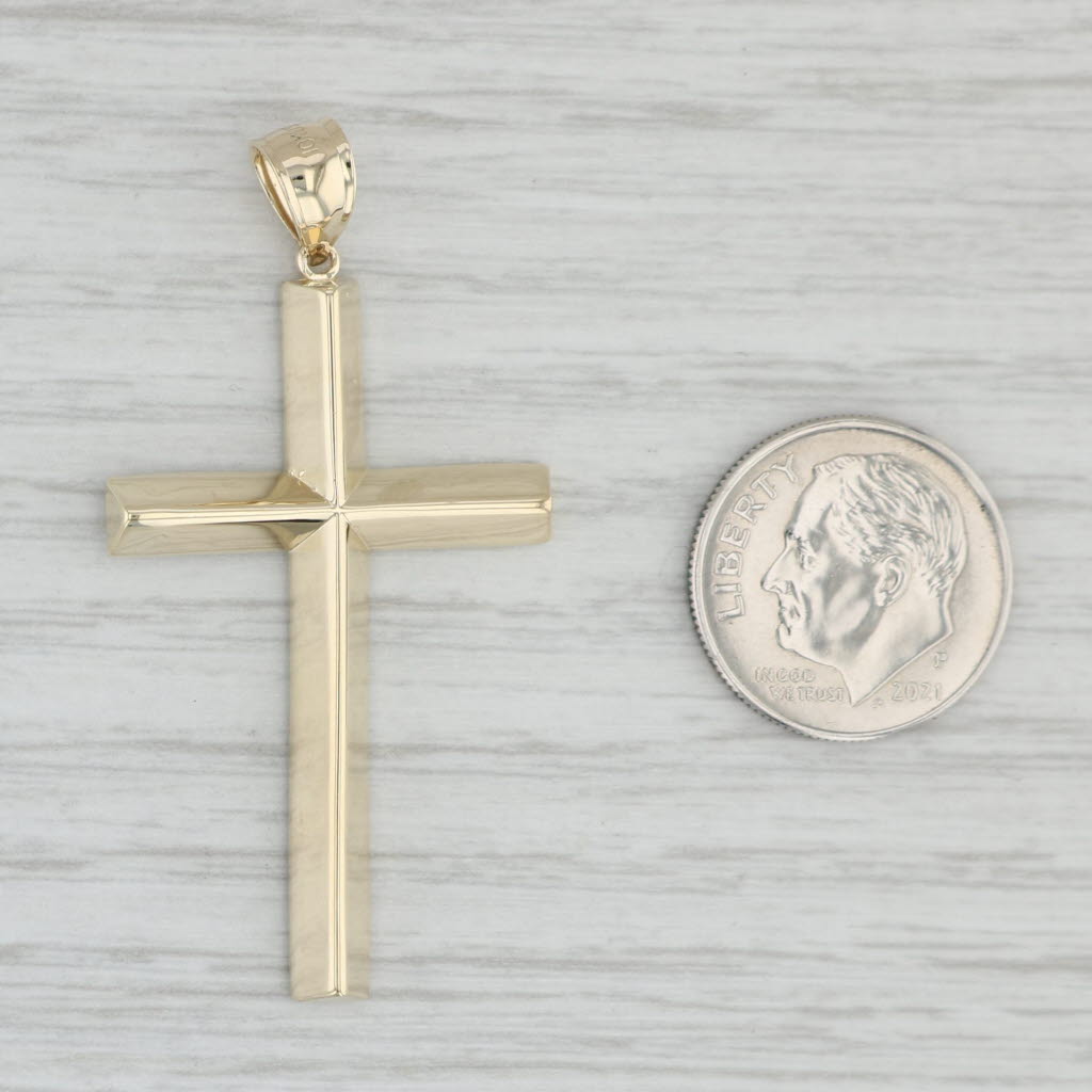 Light Gray Reversible Cross Pendant 10k Yellow Gold Religious Jewelry Beveled Scrollwork