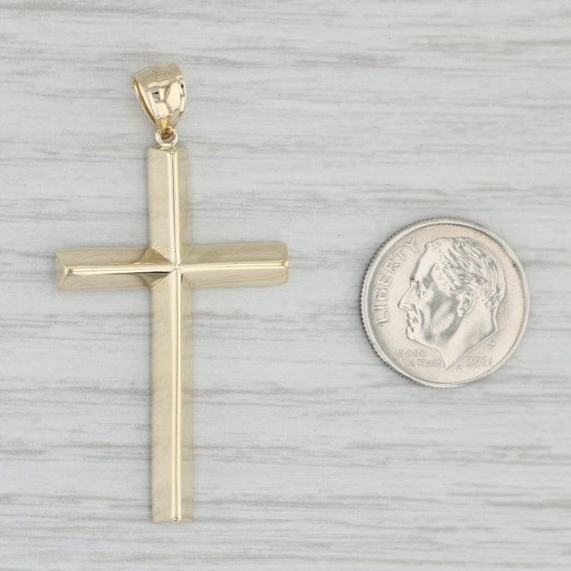 Light Gray Reversible Cross Pendant 10k Yellow Gold Religious Jewelry Beveled Scrollwork