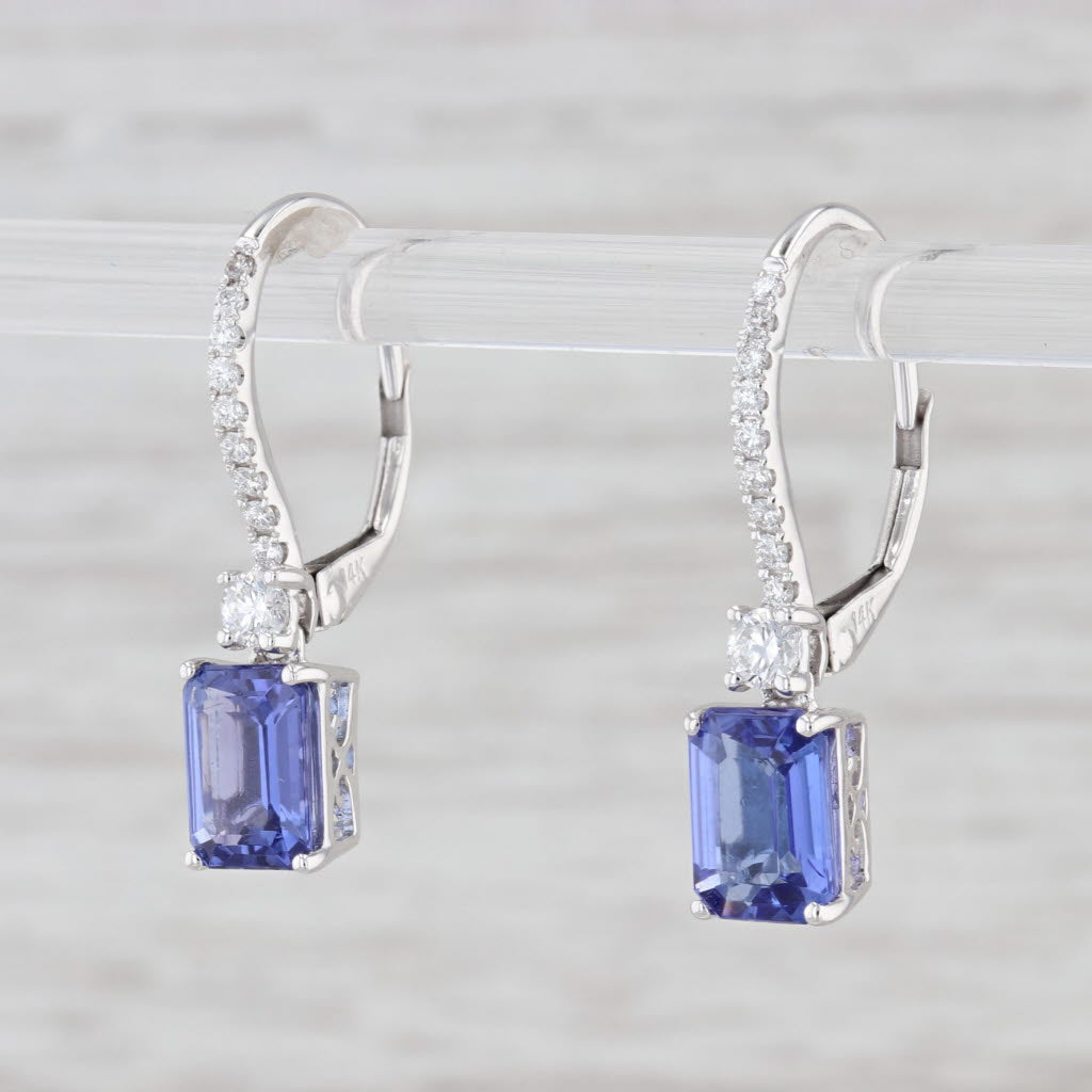 Light Gray New 2.03ctw Tanzanite Diamond Drop Earrings 14k White Gold Dangle