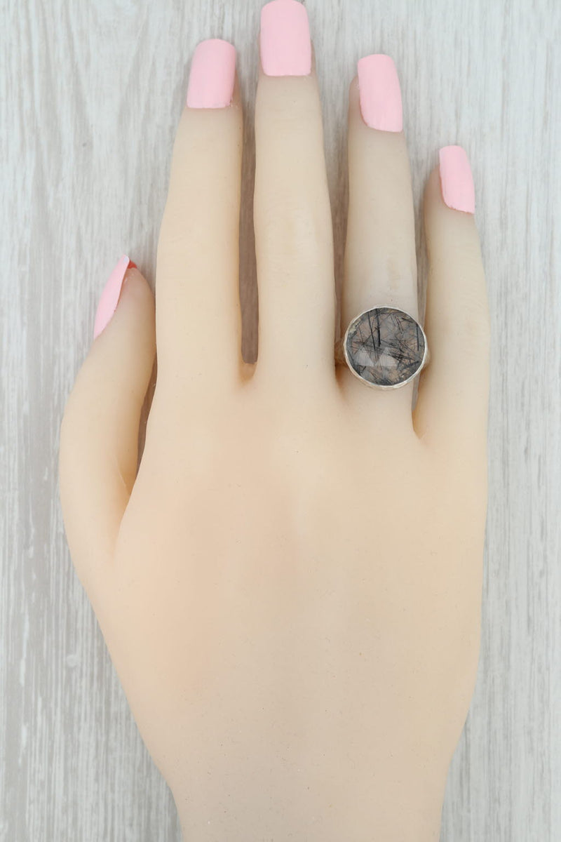 New Nina Nguyen Black Tourmalated Quartz Ring Balance Sterling Silver Size 6.75