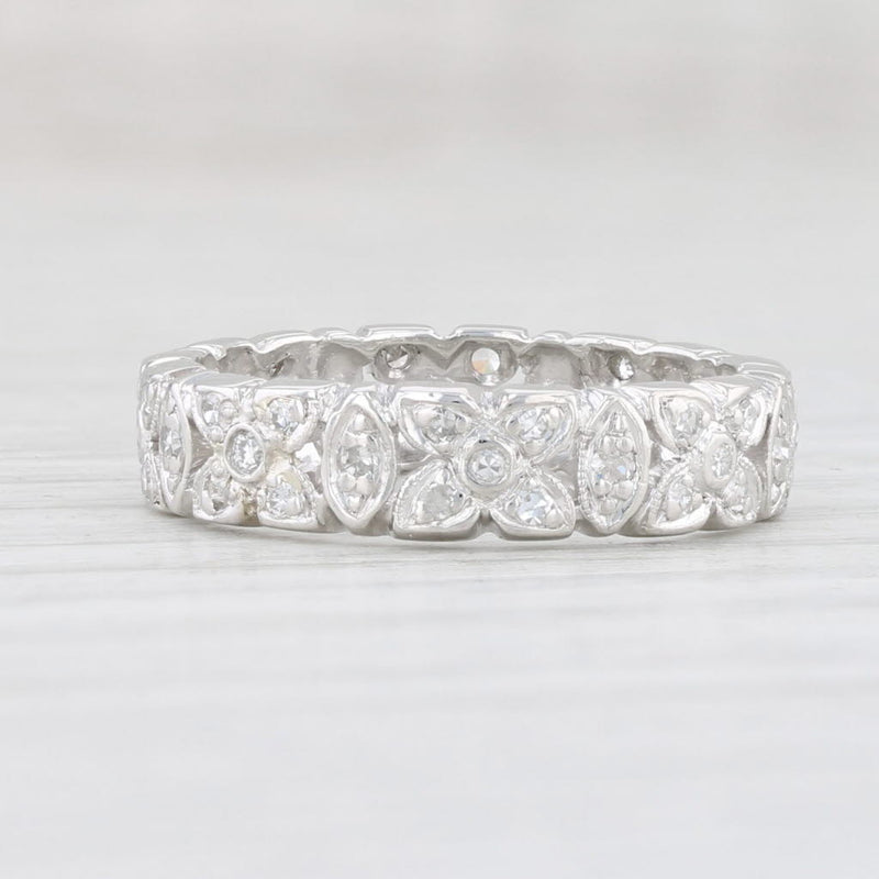 Light Gray 0.16ctw Floral Diamond Eternity Ring Platinum Size 5 Stackable Wedding Band