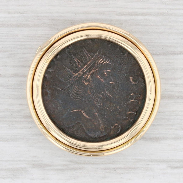 Dark Slate Gray Authentic Ancient Coin Slide Pendant 18k Gold Frame Copper Coin