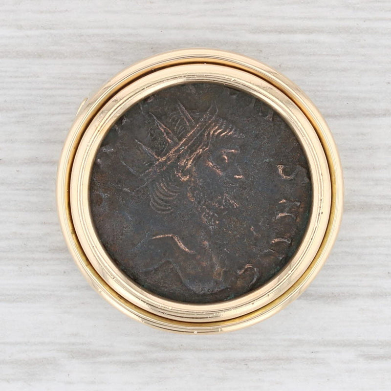 Authentic Ancient Coin Slide Pendant 18k Gold Frame Copper Coin