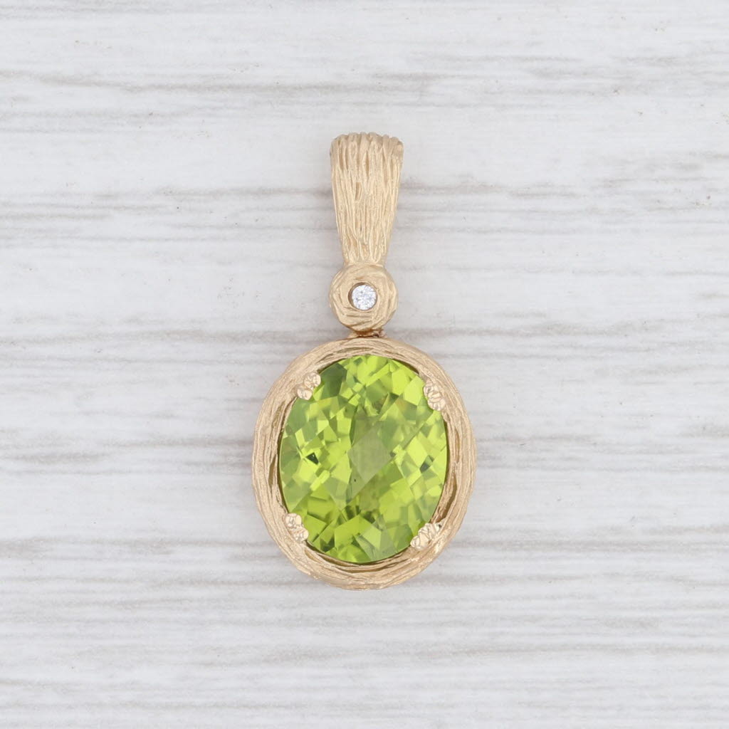 Light Gray 3.86ctw Peridot Diamond Pendant 14k Yellow Gold August Birthstone Drop