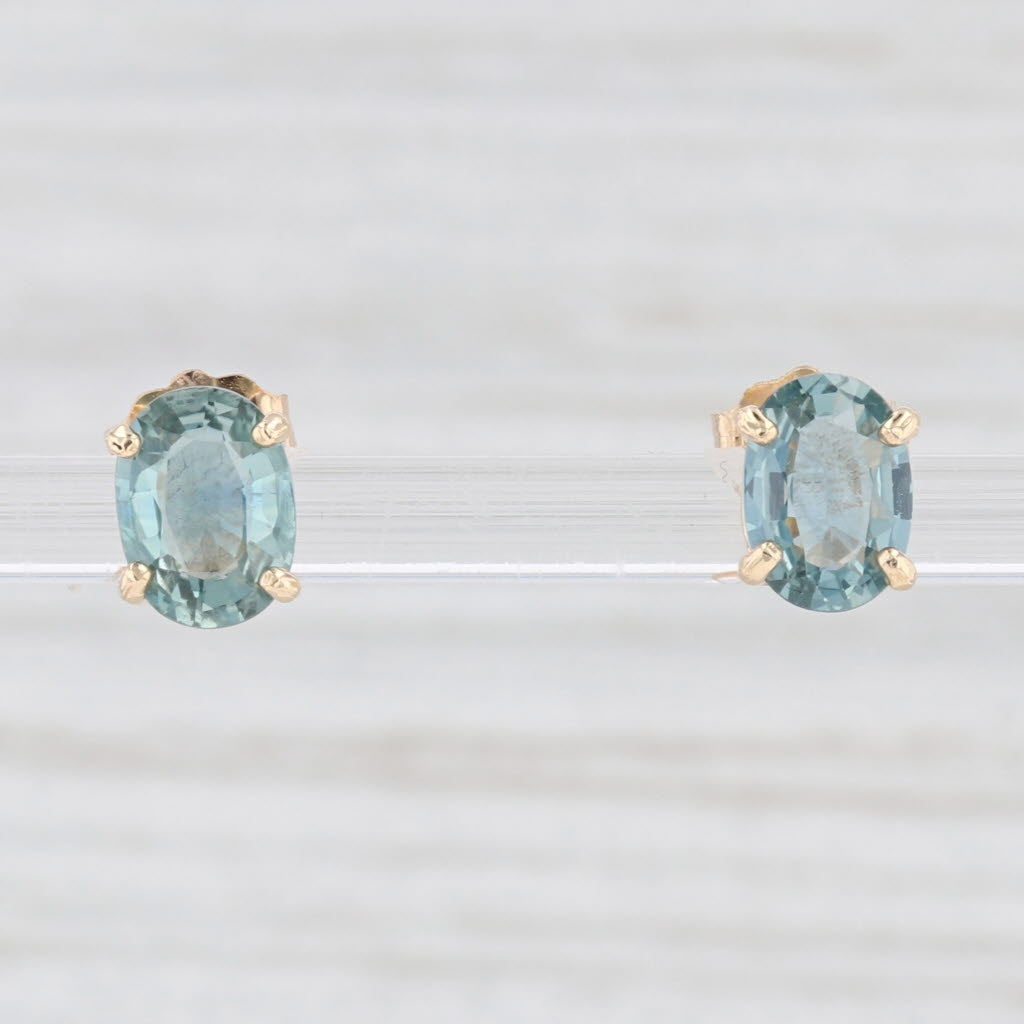 Light Gray New 2.20ctw Oval Sapphire Stud Earrings 14k Yellow Gold September Birthstone