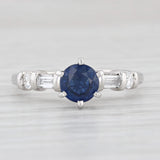 0.94ctw Round Blue Sapphire Diamond Ring 950 Platinum Size 5.5 Engagement