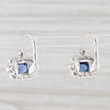 New 1.4ctw Blue Sapphire Diamond Halo Earrings 18k White Gold Pierced Drops