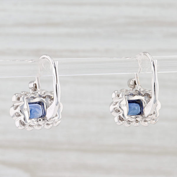 Light Gray New 1.4ctw Blue Sapphire Diamond Halo Earrings 18k White Gold Pierced Drops