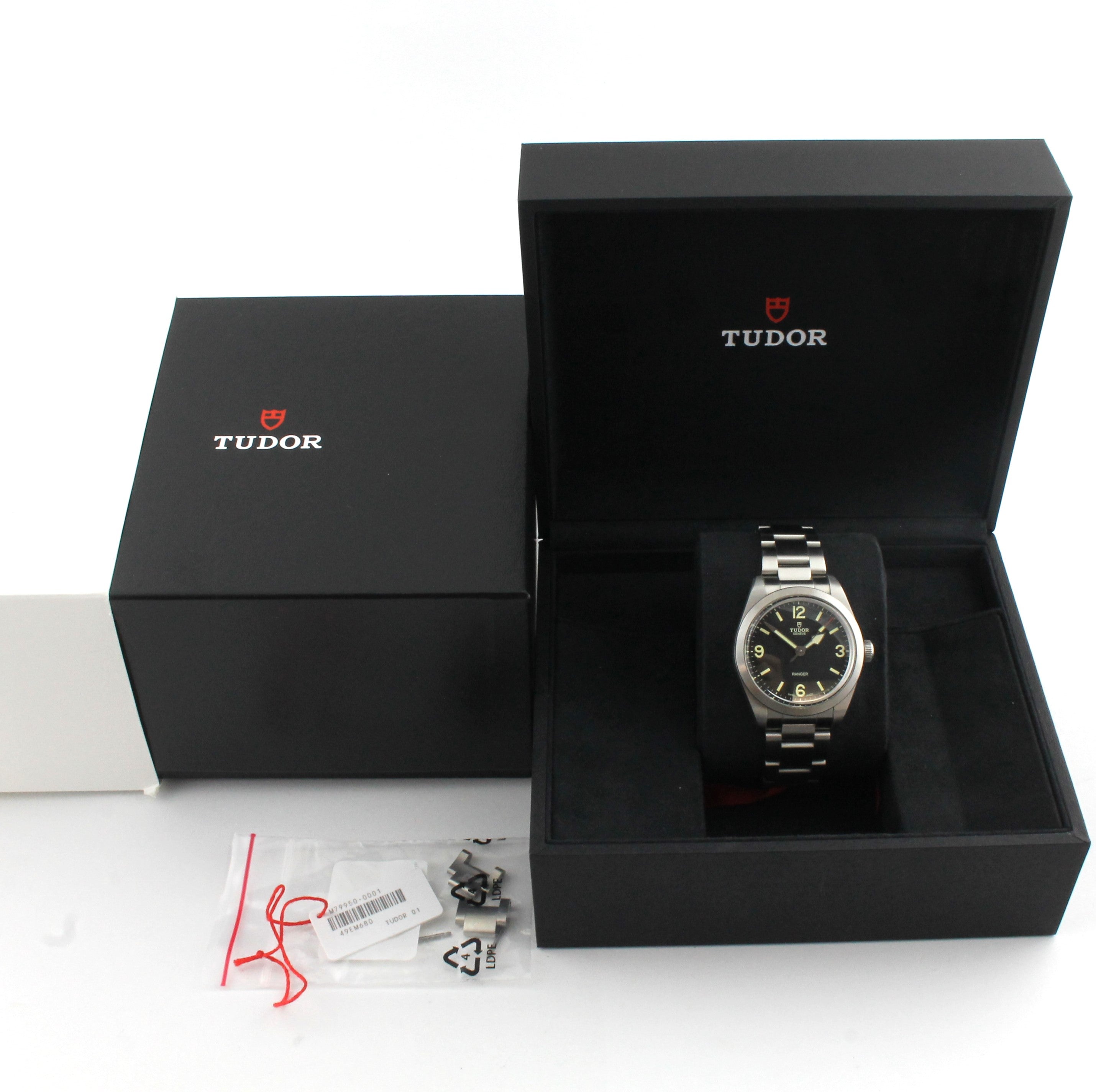 Light Gray Tudor Ranger 79950 39mm Steel Mens Automatic Watch w Bracelet Box Extra Links