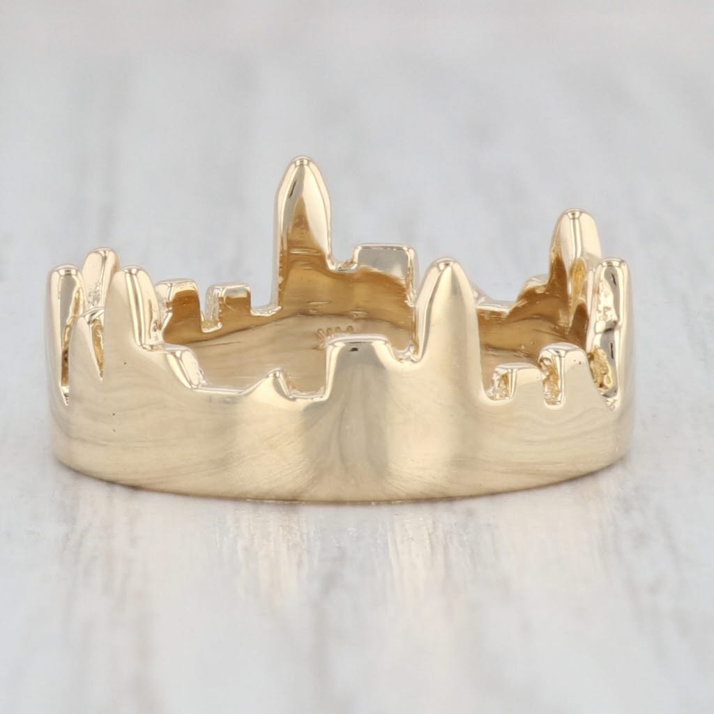 Light Gray City Scene Ring 14k Yellow Gold Size 8.5 Stackable Band Souvenir